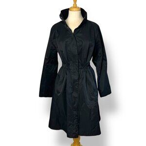 Eileen Fisher Stand Collar Fleece Lined Organic Cotton Nylon Black Rain Coat SzM